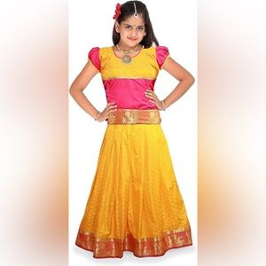 KAATRU girls Thana Silk Pavadai Set (ED9)  Lehenga Choli ethnic girls 7-8 NWT
